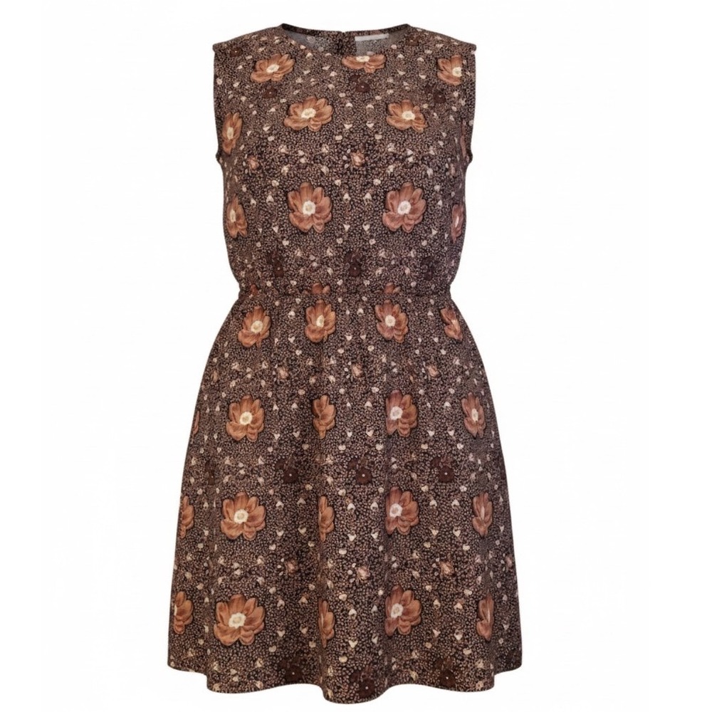 LOFT Outlet Floral Sleeveless Dress Women's Large Brown Pink Knee Length